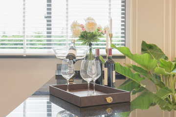 table set on round table dining in luxury dining room