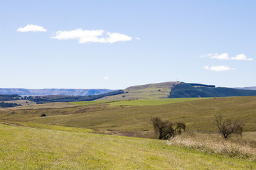 Fototapeta premium Fields of crops and grass and mountain range in the background #1