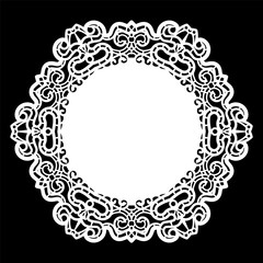 Lace round paper doily, lacy snowflake, greeting element, laser cut  template, doily to decorate the cake,  vector illustrations.