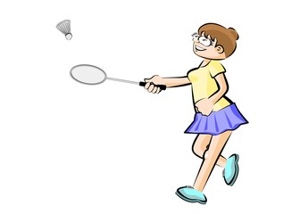 Woman playing badminton - isolated