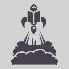 Education rocket with books pile. Online learning concept. Vector illustration. EPS 10.