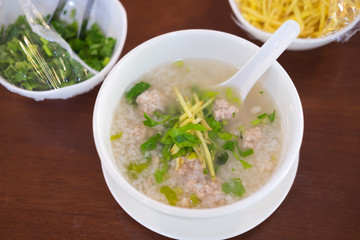 Boiled rice pork or mush - Thai style breakfast