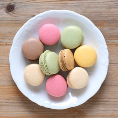 Macarons on white plate