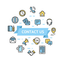 Contact Us Icon Round Design Template Thin Line Concept. Vector