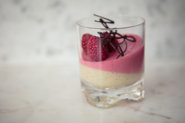 Vanilla raspberry pannacotta with chocolate
