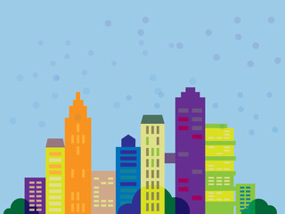 Megapolis cityscape with buildings, skyscrapers in bright colors