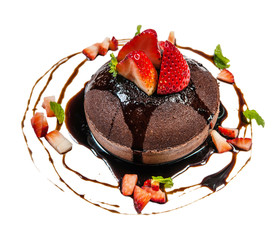 cake decorate with fruit isolated on white