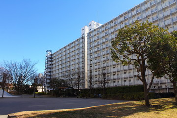 Fototapeta na wymiar Gyoda Complex / It is an apartment complex located in Funabashi-shi, Chiba Prefecture. It was created by the Housing Corporation at the time, and operation began in March 1976.