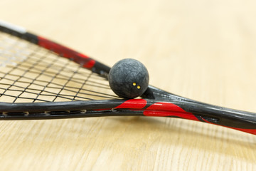 closeup of racquetball equipment