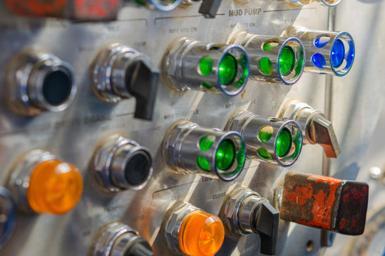 closeup for drilling control panel lights