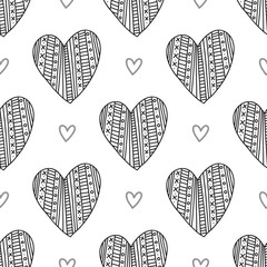 black boho ornamental hearts seamless pattern