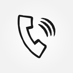 The outline of the handset is drawn with a brush. Grunge icon phone. Black isolated symbol.