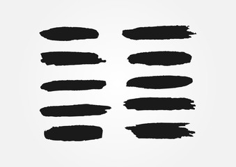 Set of lines drawn by brush strokes. Ten isolated black smears. Grunge. - 144735961