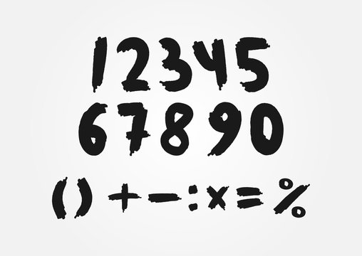 Mathematical set of numbers drawn a rough brush. One, two, three, four, five, six, seven, eight, nine, zero. Isolated symbols.