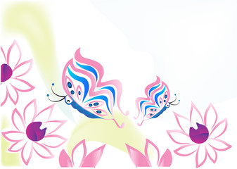 Fototapeta na wymiar Flowers and butterfly background vector logo design