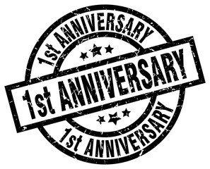 1st anniversary round grunge black stamp