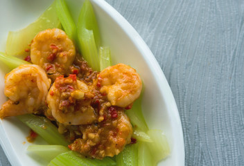 Chinese food stir-fried shrimp with Sichuan sauce, Shrimp in chili sauce
