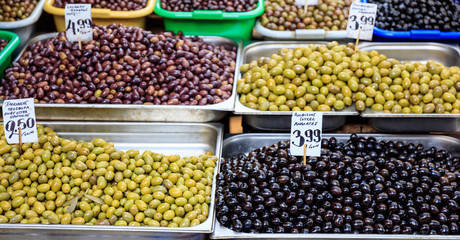 Olives for sale at an open-air market