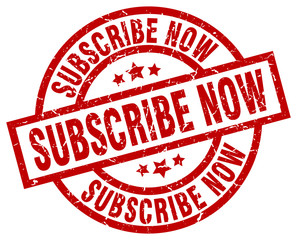 subscribe now round red grunge stamp
