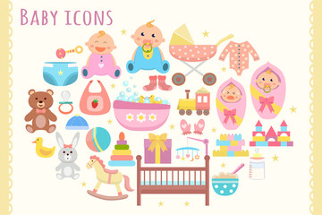 Baby flat icons set.