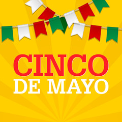 Cinco De Mayo background for a celebration held on May 5. Mexican holiday template in colors of national flag. Vector bunting decoration Garland, pennants on a rope for party celebration special event