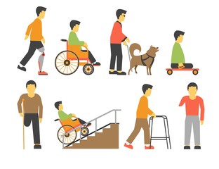 Obraz premium Handicapped people with disability limited physical opportunities vector icons