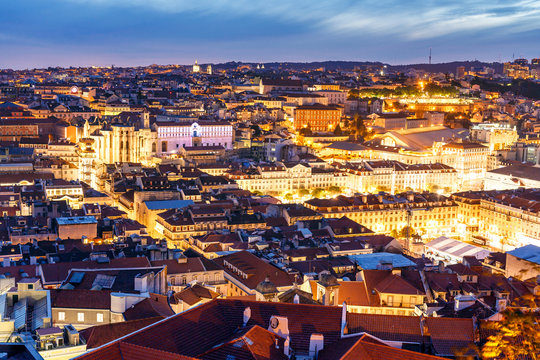 City view from old district Lisbon by night