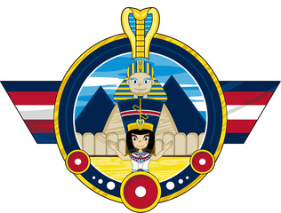 Naklejka premium Cartoon Egyptian Queen and Sphinx