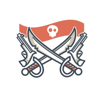 Jolly Roger pirate vector icon flag skull and crossed sabers