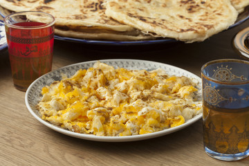 Traditional Moroccan breakfast with scrambled eggs