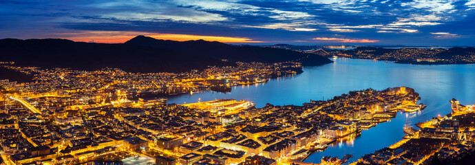 Top view panorama of Bergen cityscape, Norway