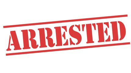 ARRESTED red stamp text on white
