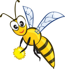 Vector Illustration of a Friendly Cute Bee Flying and Smiling