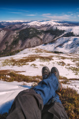 Hiker rest on the carpathian mountain hill