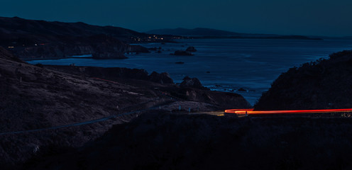 Beach Town and Road at Night