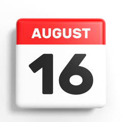 August 16. Calendar on white background.