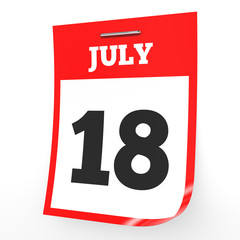 Fototapeta premium July 18. Calendar on white background.