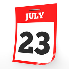 Fototapeta premium July 23. Calendar on white background.