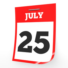 July 25. Calendar on white background.