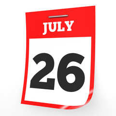 July 26. Calendar on white background.