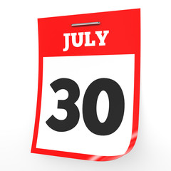July 30. Calendar on white background.