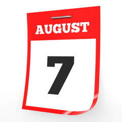 August 7. Calendar on white background.