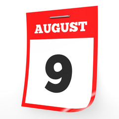 August 9. Calendar on white background.