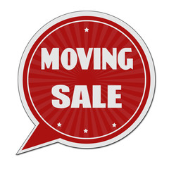 Moving sale red speech bubble label or sign