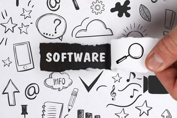 Business, Technology, Internet and network concept. Young businessman shows the word: Software