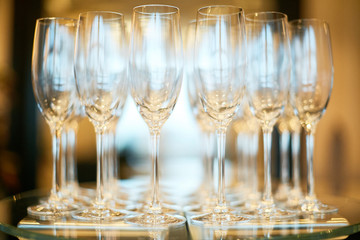 Empty glasses in restaurant natural light