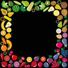Vegetables and fruits icons square frame