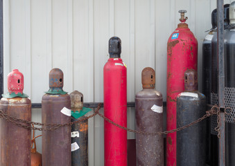 empty tanks propane oxygen nitrogen chemical gas bottles