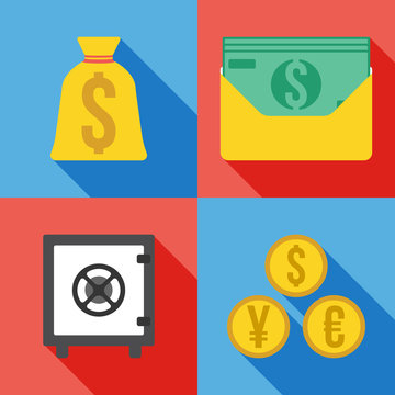 Set of 4 money icon. Flat Vector illustration.