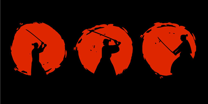 Japanese Samurai Warriors Silhouette. Vector illustration.